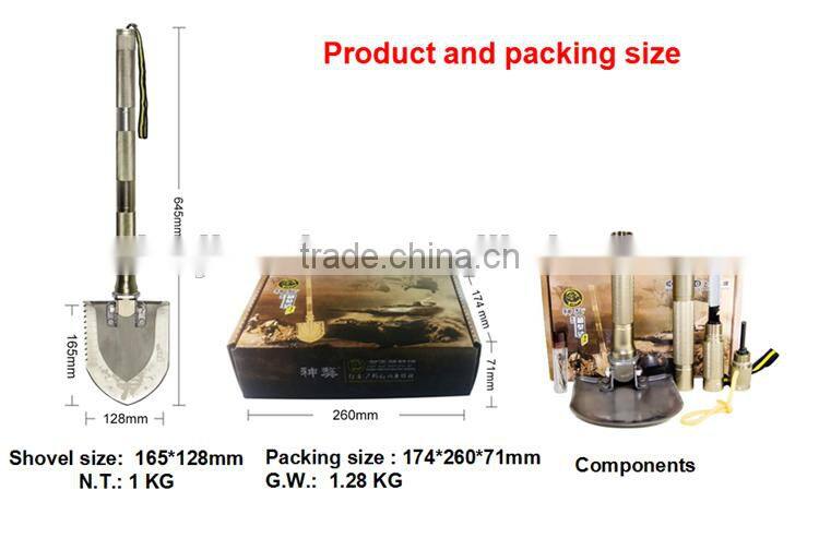 2015 New Concept Outdoor Multifuction Automotive Tools with Shovel Knife Hammer and Hoe