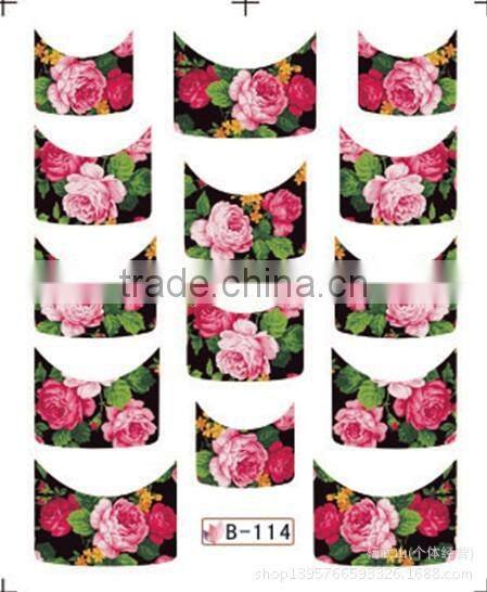French half watermark fiower painting nails stick ,DIY Fashion Nail art
