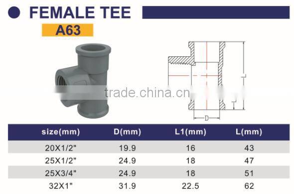 HIGH QUANLITY FEMALE TEE OF PVC DIN STANDARD FITTINGS FOR WATER SUPPLY