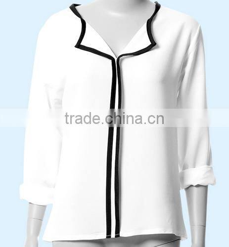 OEM Ladies Long Sleeve White Chiffon Blouse