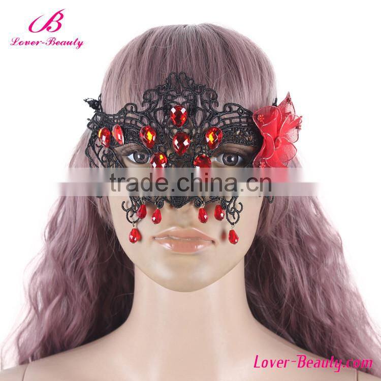 Wholesale covered face masquerade party lace mask with red rose