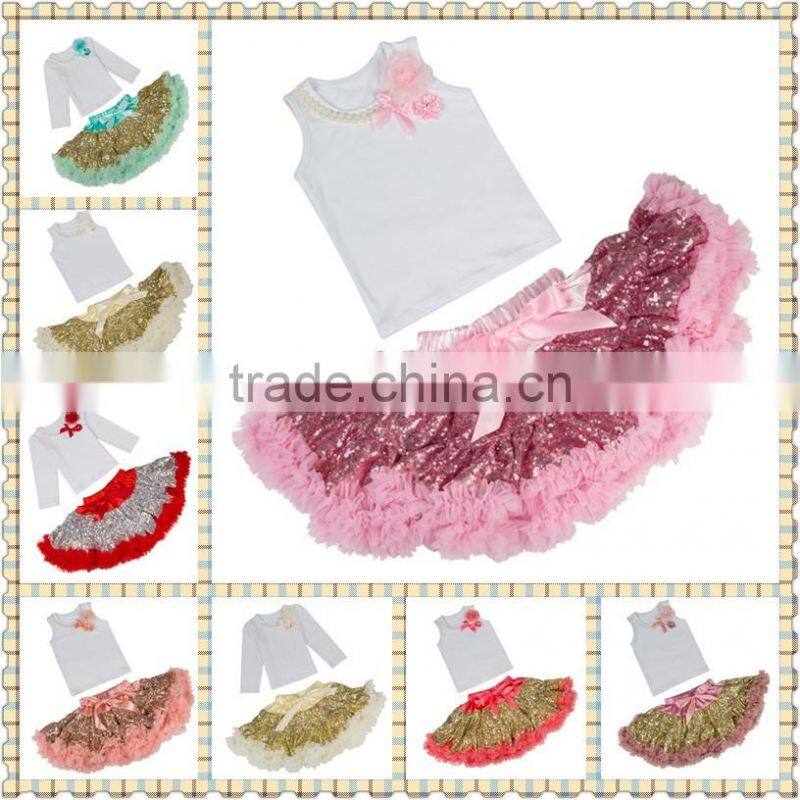 spring and autumn children dress wholesale sequin pettiskirts set