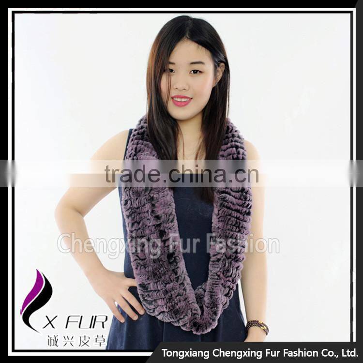 CX-S-125H Infinity Real Rex Rabbit Fur Scarf Snood White Winter Fashion Scarf