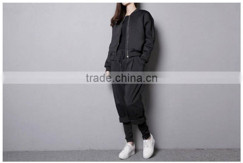 Best Quality Lady Biker Bomber Jacket black Solid Zipper Coat Women Cloths 2016