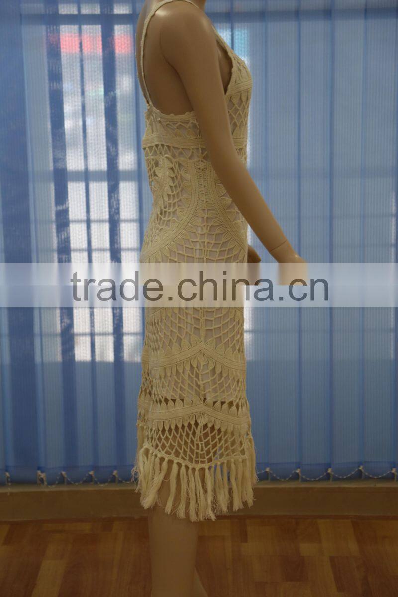 latest machine crocheted ladies sleeveless long evening dress
