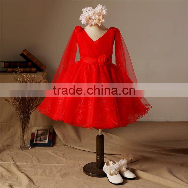 long dress white flower girls party collar with beads trendy fluffy school model kids