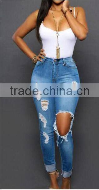 2016 new brand Simple Clothing hole torn female jeans women's cool denim pants straight jeans for girl vintage casual pants