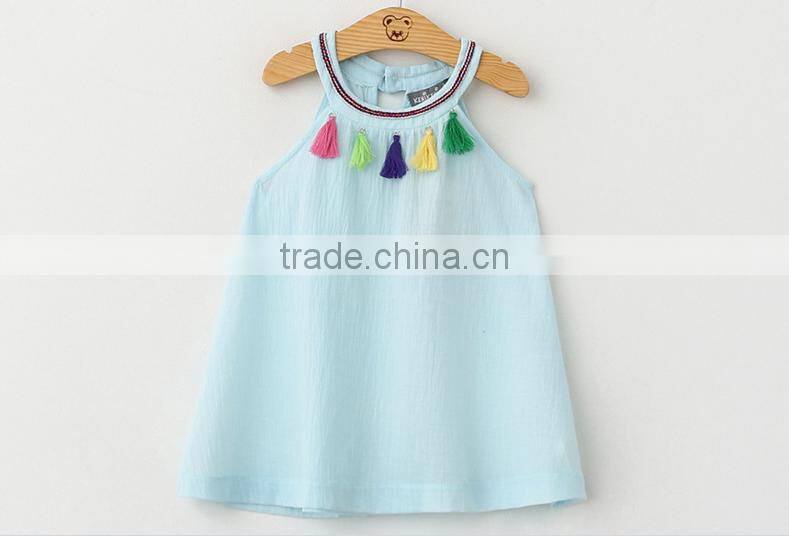 F10017A New style girls tassel halter dress pattern girls summer dress