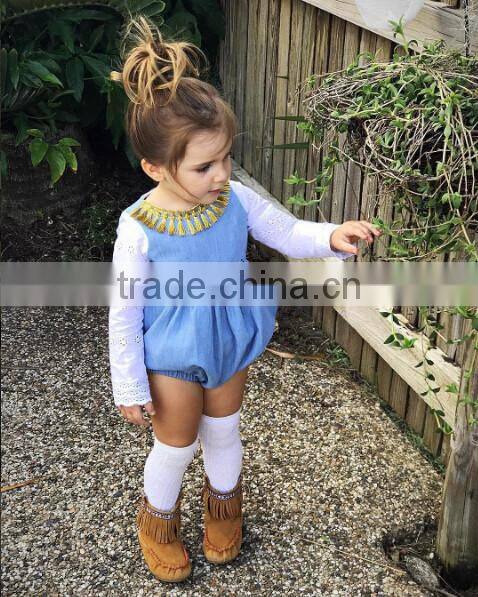 New 2017 Spring Autumn Long Sleeve Baby Girl Cotton Linen gray rompers