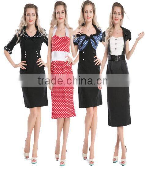 Women's Vintage Rockabilly Swing 1950's Evening Party Dress with Belt