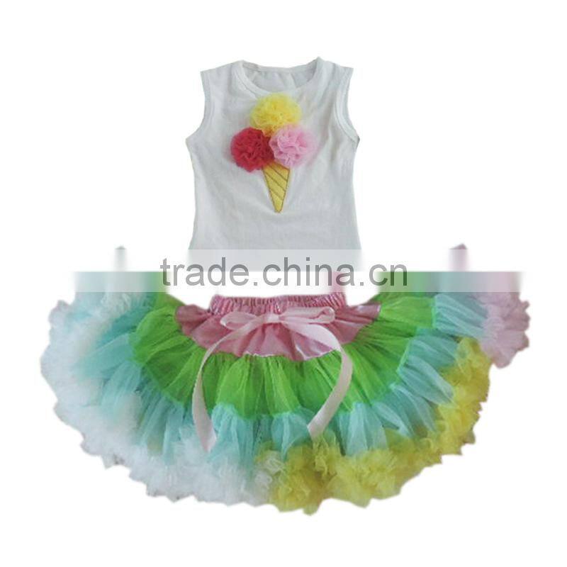 Yiwu china clothes new sale baby girls dress set summer dance skirts 2pcs lace tutu ruffle skirt child sleeveless tank top+dress