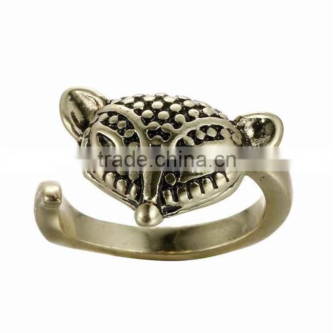 Silver Bronze Plated Fox Knuckle Ring Animal Open Mouth Unisex Rings