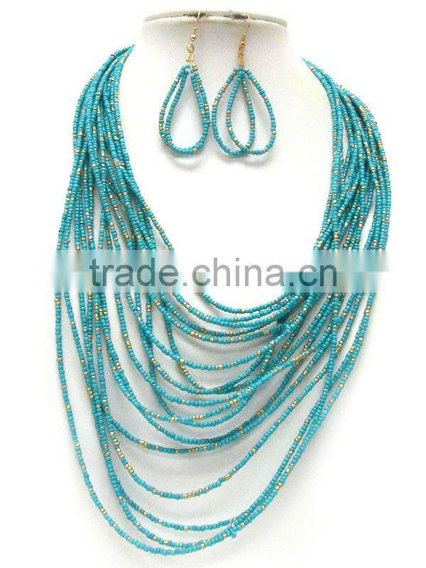 charm handmade beaded layered necklace and drop earrings set