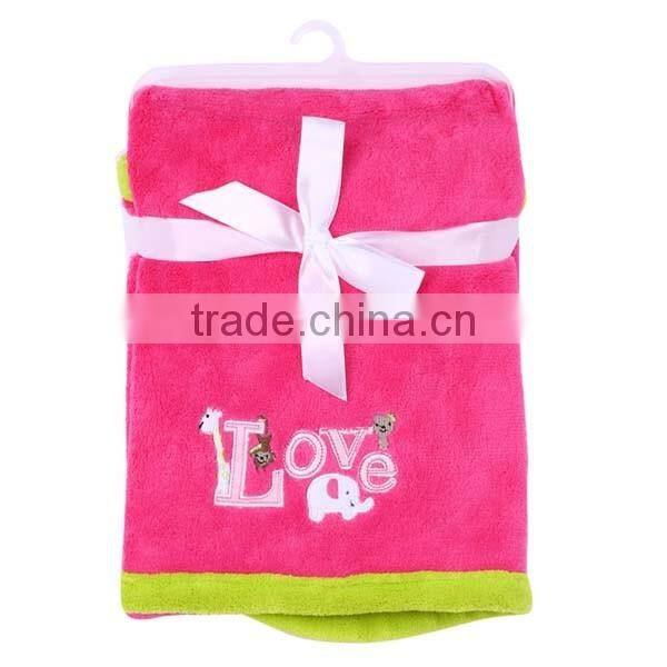 cute cartoon animal flannel fleece embroidered baby blanket