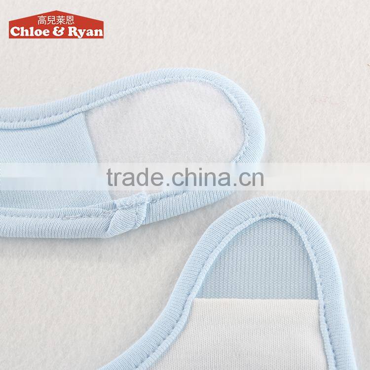 Top quality boutique cute fancy plain blue cotton waterproof baby bib manufacturer
