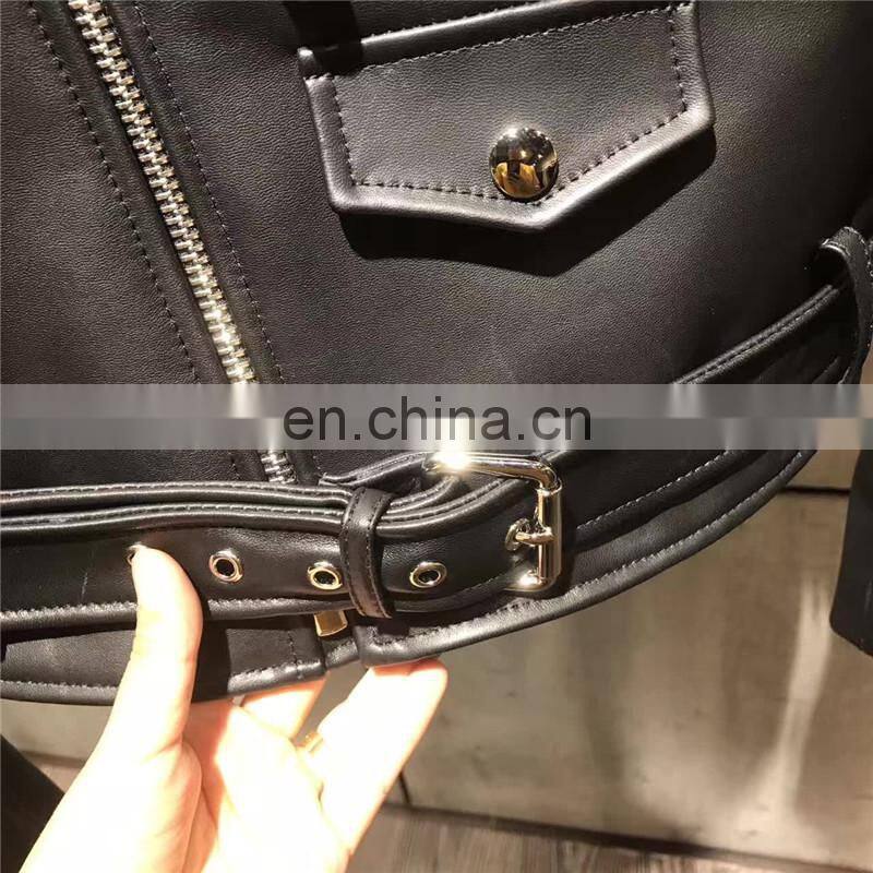 Handsome Motorcycle Spring Jacket Short Leather Zipper Jackets Leather for Women