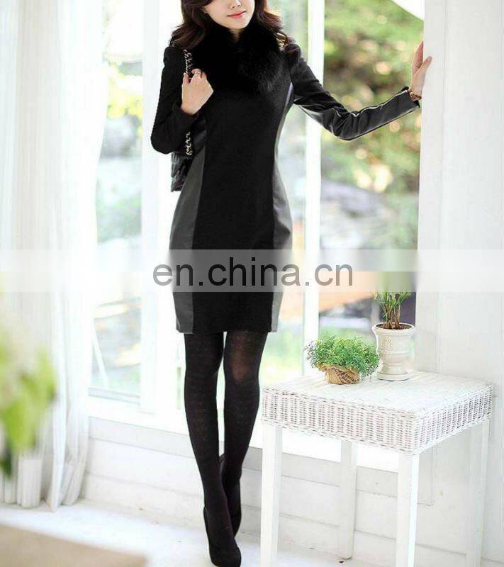 Jersey fabric women PU leather dress
