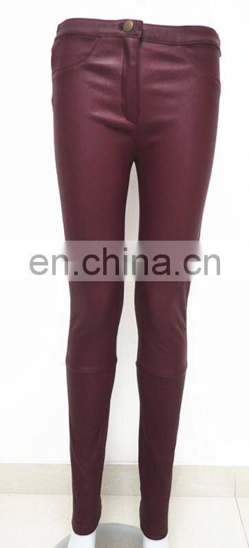 2015 elegant fashion ladies tight black stretch leather pants wholesale leather leggings