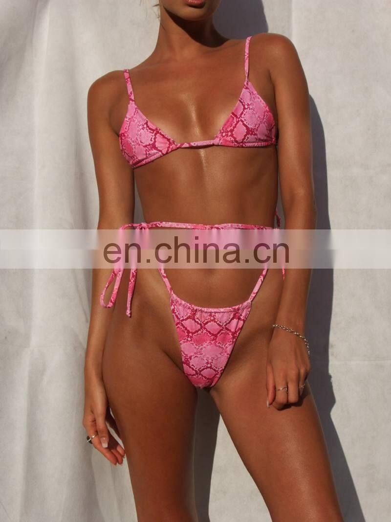 New Sexy Brazilian Snake Print Bikini Set Women Bandage Sling Thong Beach Bikini Mujer Two Piece Padded Swimsuit