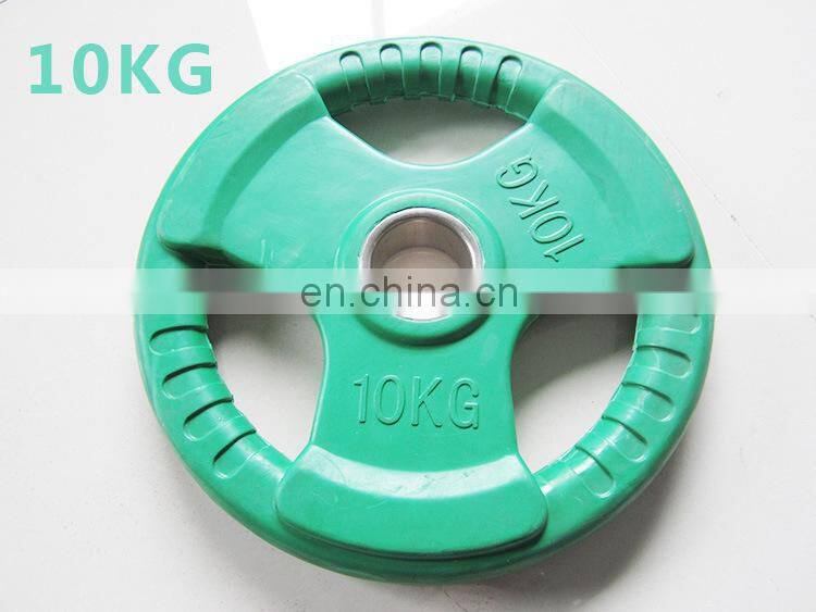 Three hole color rubber package iron barbell plate