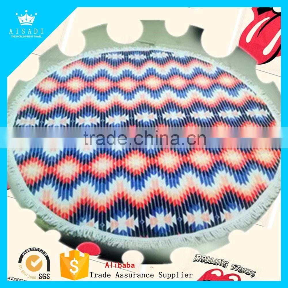 Free Sample Cheap Custom Printed Round Beach Towel , Round Beach Towel with Tassel