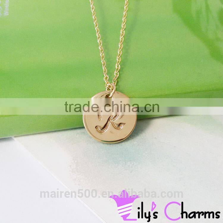 2015 New product Disc Personalized Script Initial Pendant Necklace