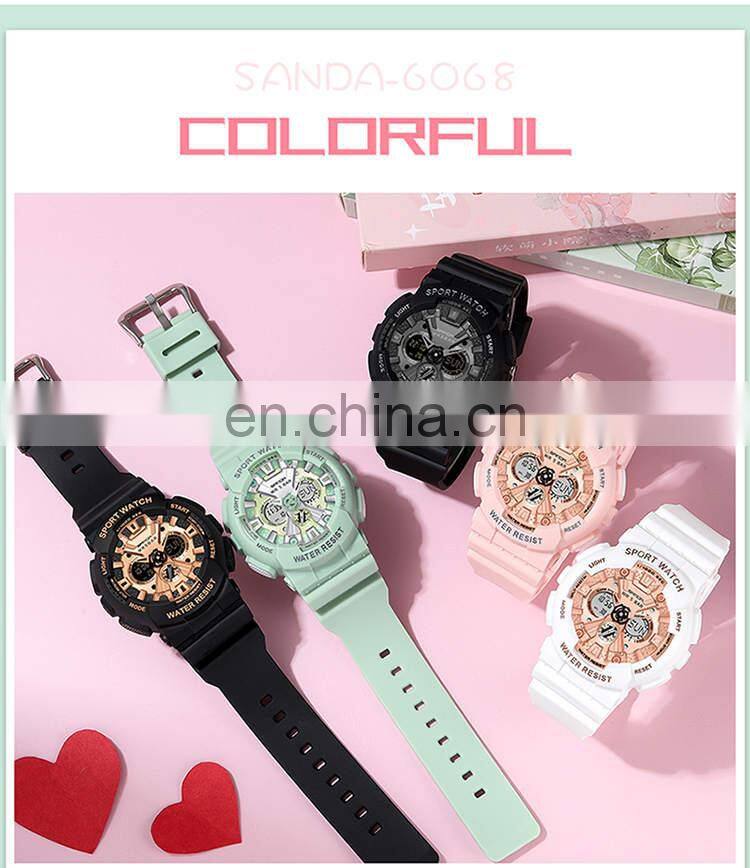 SANDA 6068 Women's Watches Multifunction Military Quartz Digital Wristwatch Casual Clock watches digitals