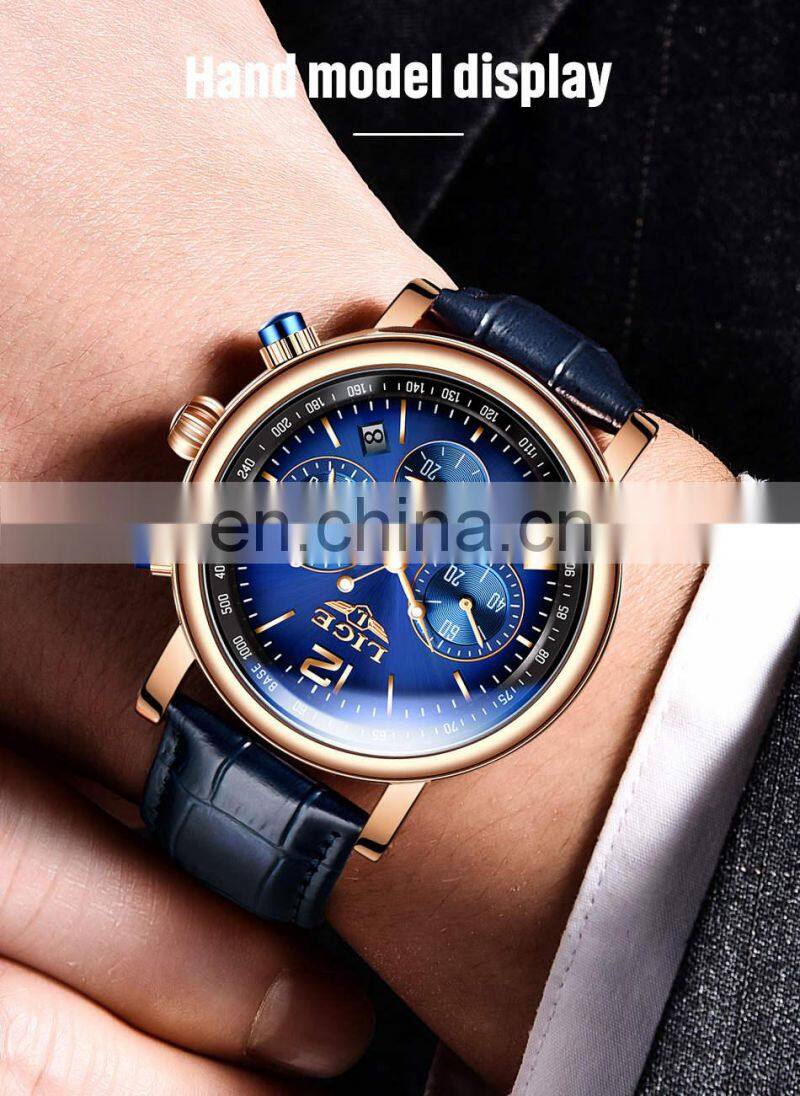 LIGE 8927 Quartz Watch For Men Top Brand Luxury Leather Waterproof C Top Brand Luxury Leather Waterproof Clock Sports watch men