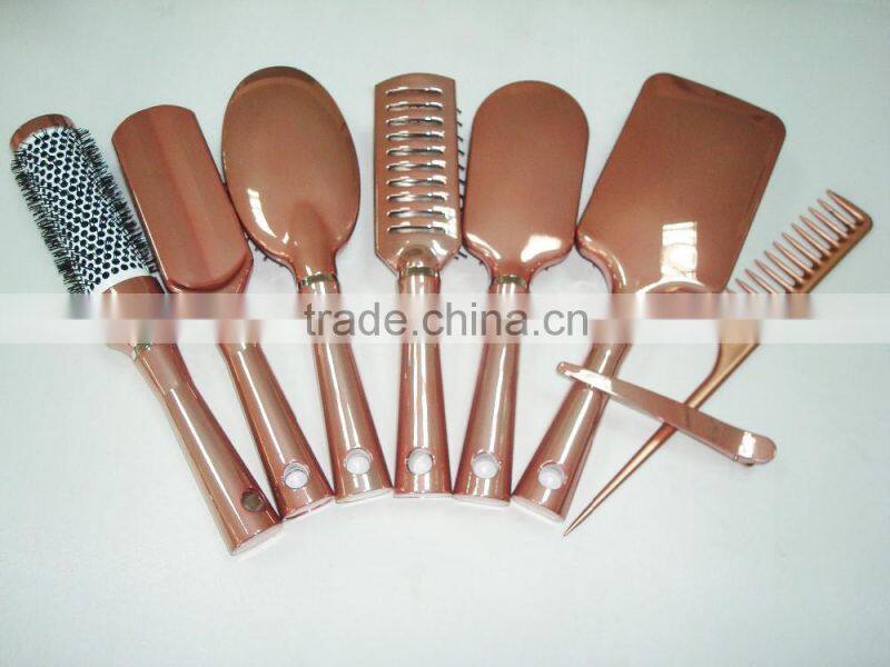 good quality top selling new fashion metallic rose golden color plastic hair brush