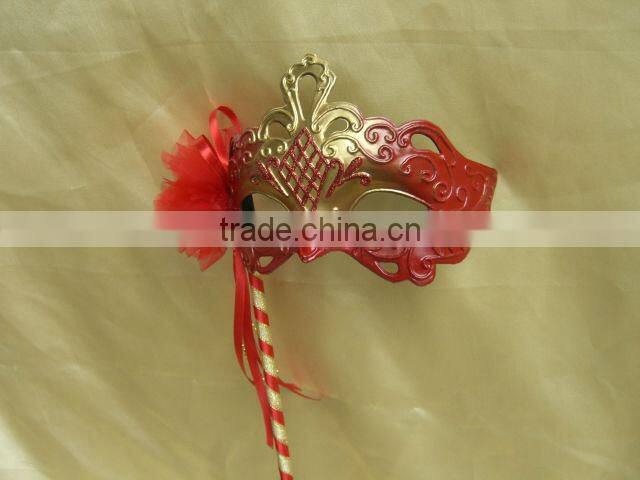 half face mask red and colorful mask with stick