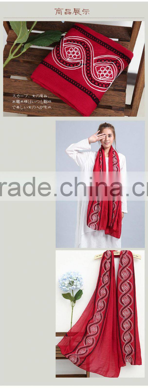 New Design Maxi Long Soft Viscose Embroidery Women Muslim Scarf