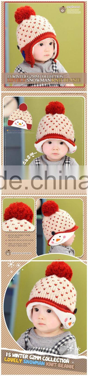2015 Winter Newest Small Heart Knitting Baby Kids Earflap Pompom Caps and Hats
