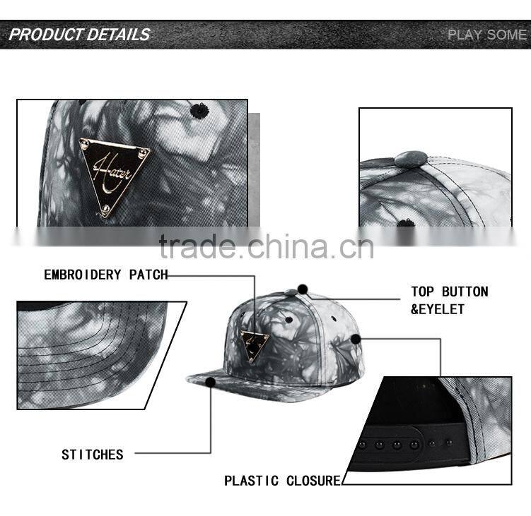 Fashion metal plate tie dyed snapback cap