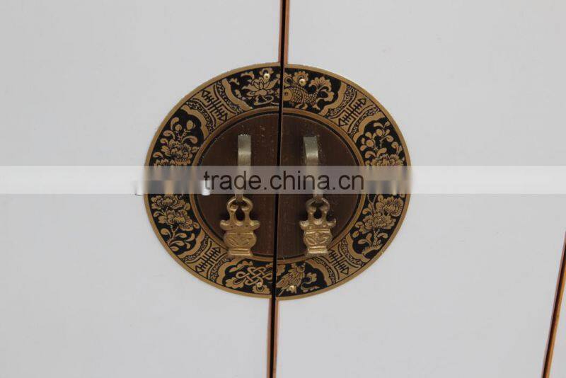 Chinese antique reproduction wooden white small bedside cabinet