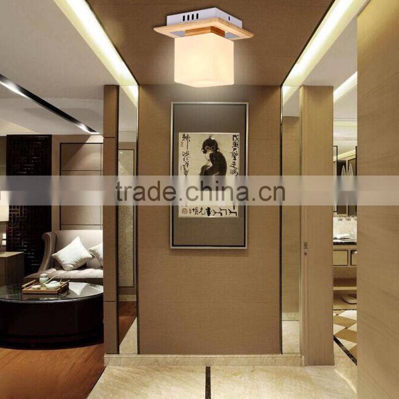 Rubber Wood Frosted Glass Bedroom Aisle Ceiling Light