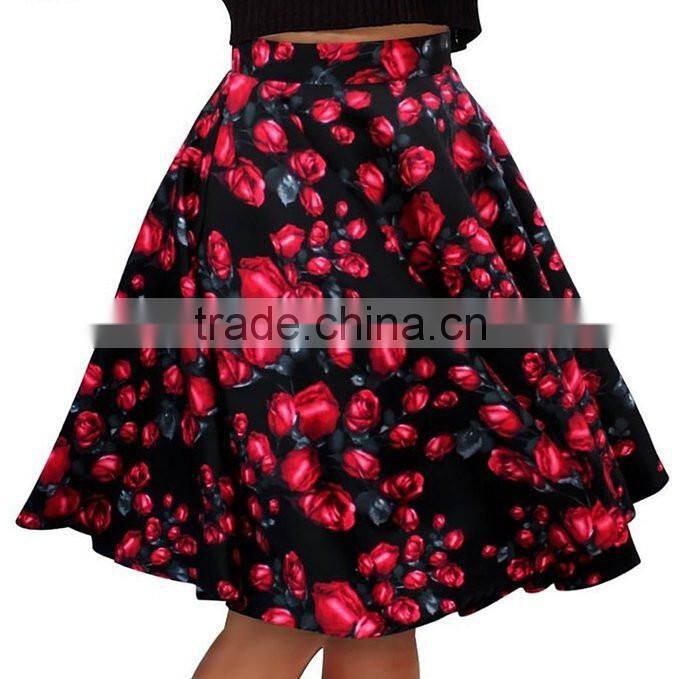 Women's flower Print Flared Skater Retro Style Swing Pinup Rockabilly vintage skirt