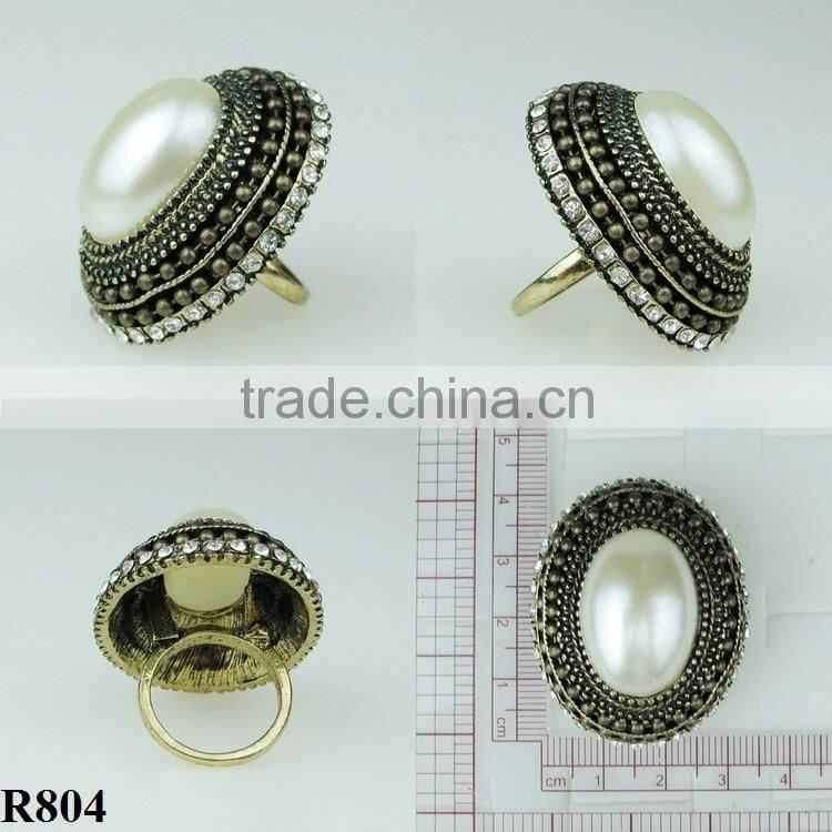 Competitive price fashion ring jewelry pearl antique gold ring R804