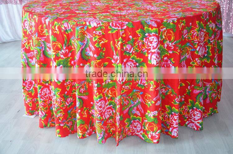 Hot sale 100%cotton red peony printed table cloth