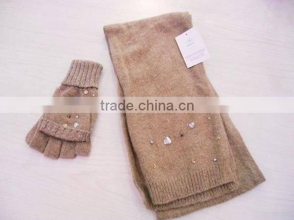 fashion Angora wool gloves scarf set