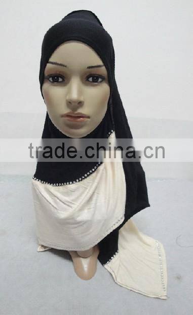 JL045 cotton jersey black with colors combine mulim scarf,muslim hijab