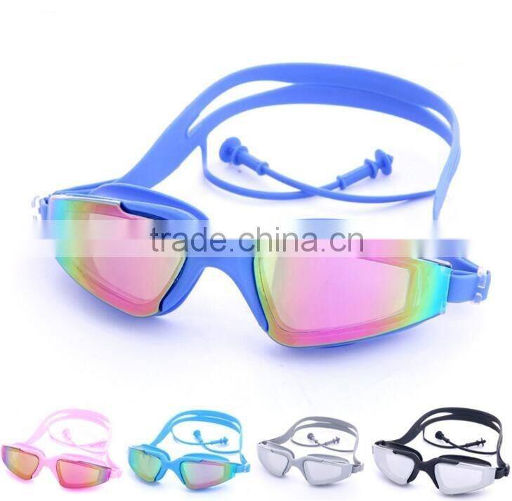 Wide vision adult swimming goggles with earplugs