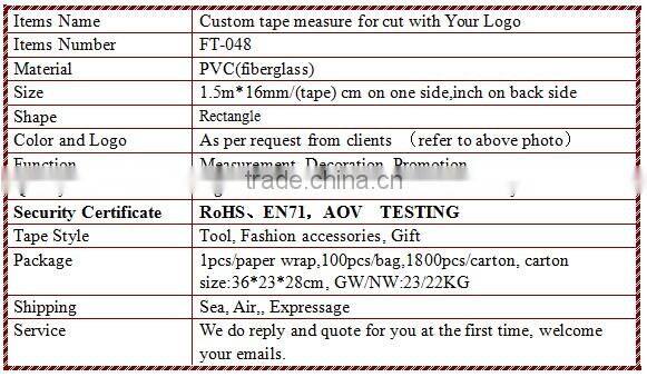 150cm tailoring soft tape measure for cut high quality promotional tape measure with Company Logo and Name
