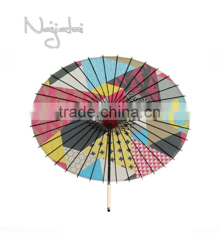 Unusual Shape Colorful Hand Painted Handmade Japanese Cloth Paper Umbrella