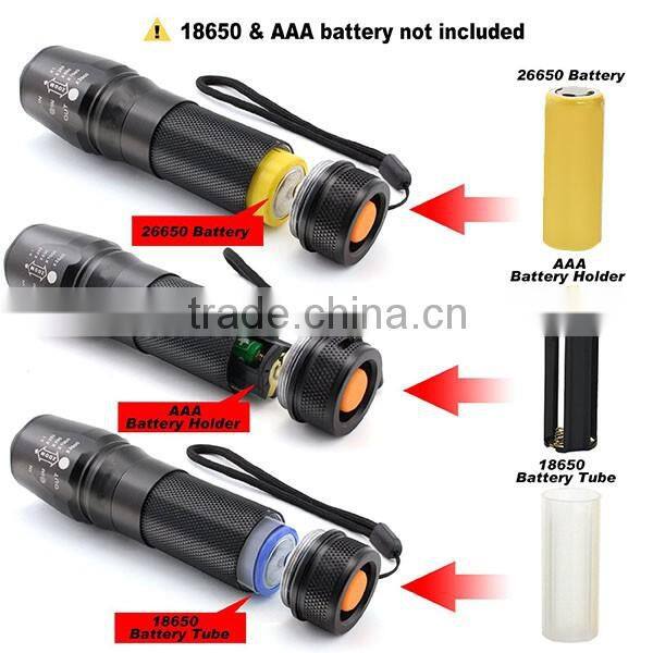 Best Military Grade Waterproof 3 x AAA/18650 / 26650 XML T6 LED Military Flashlight