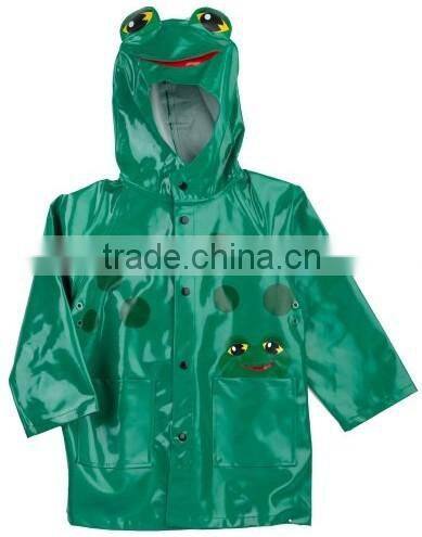 green PVC plastic kid raincoat with bag