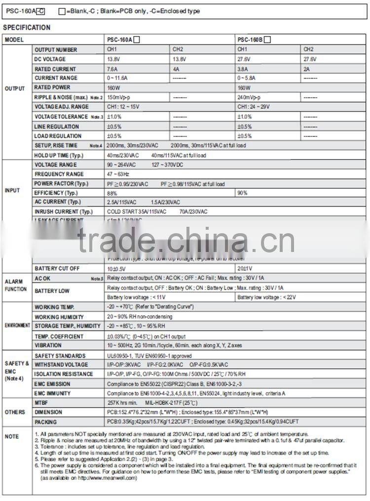 Meanwell switching power supply 160w with battery charger/UPS Function power supply