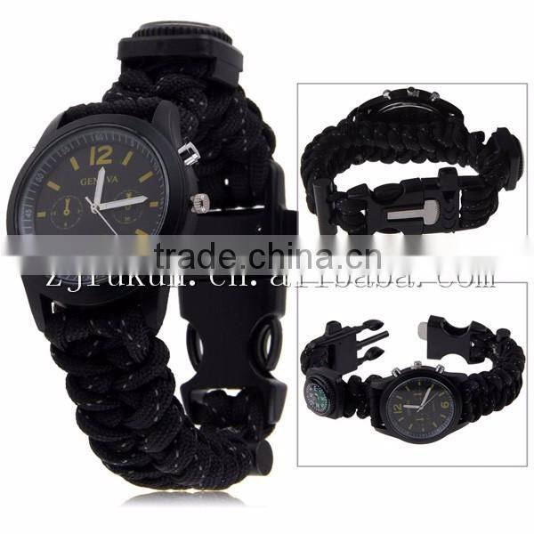 Handmade paracord polyester watch fashion paracord watch with compassm flint whistle