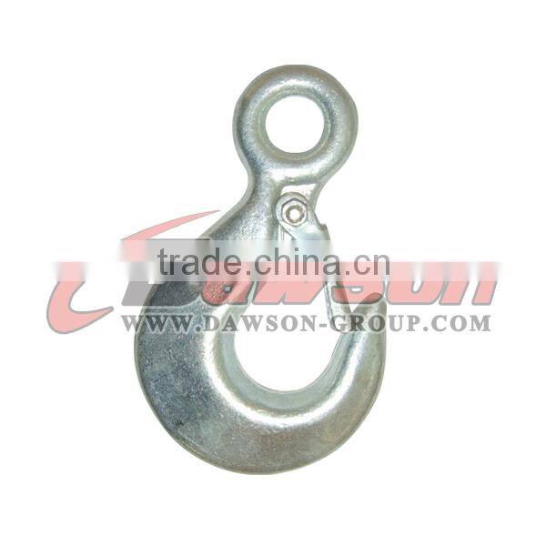 G80 eye sling hook with safety latch,forged eye hook for chain