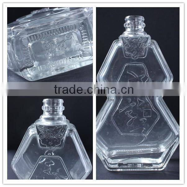 china 450ml empty clear unique shape red glass wine bottle for liquor