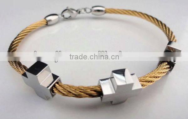 Gold Stainless Steel Mirror Finish Men's Cross Link Bracelet#12506